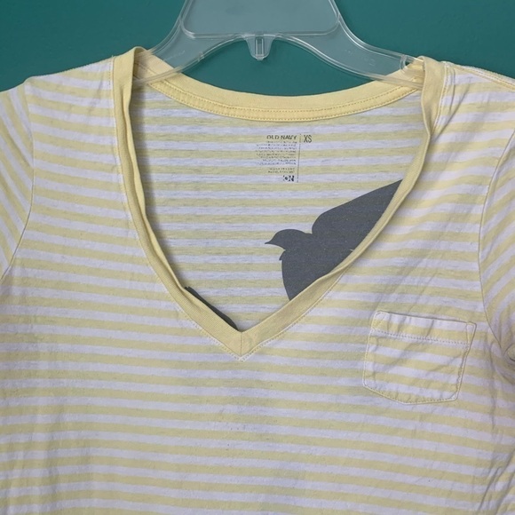 Old Navy Short Sleeve Yellow Stripe Shirt Birds XS - Picture 2 of 5